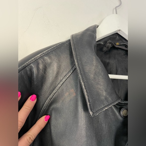 Vintage Mens Leather Jacket XL Black Biker Zip 90s Y2k - Picture 5 of 13